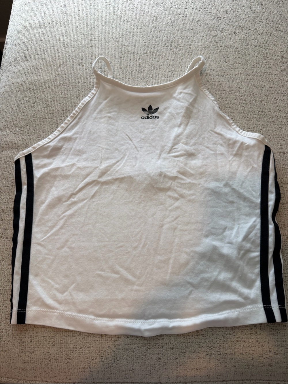 adidas White Racerback Tank with Black Side Stripes